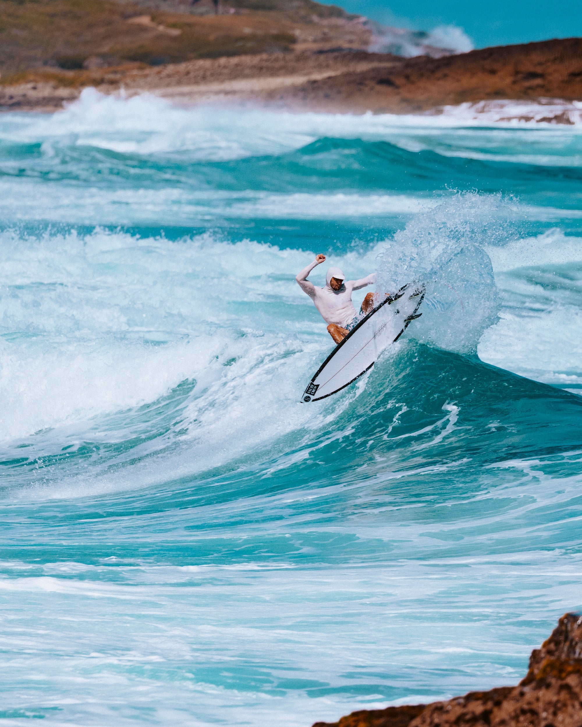 Salty Crew APEX HOOD SURF RASHGUARD - Light Grey